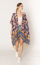 WLK410011 Leilani Floral Print Kimono With Tassels - MiMi Wholesale