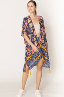 WLK410011 Leilani Floral Print Kimono With Tassels - MiMi Wholesale