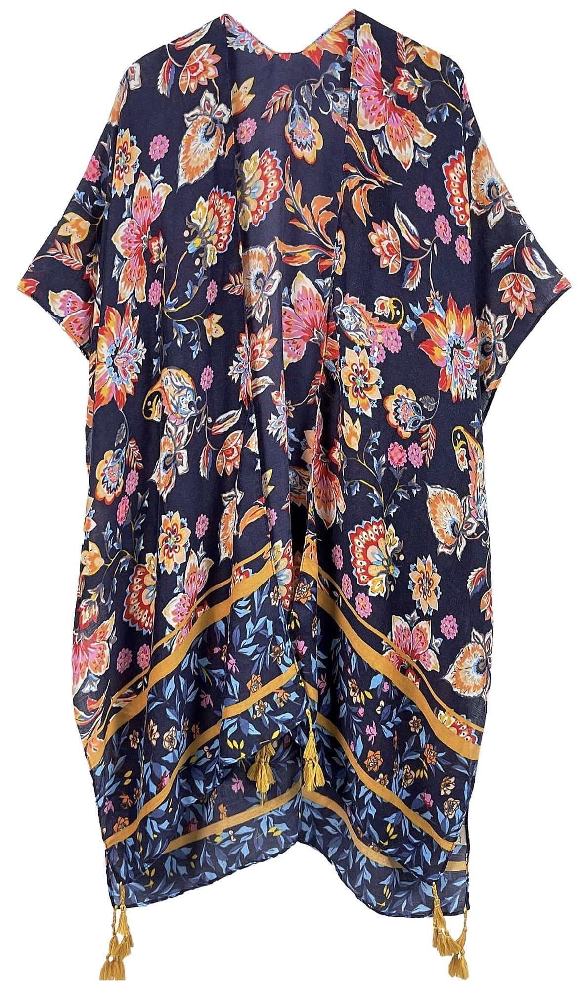 WLK410011 Leilani Floral Print Kimono With Tassels - MiMi Wholesale