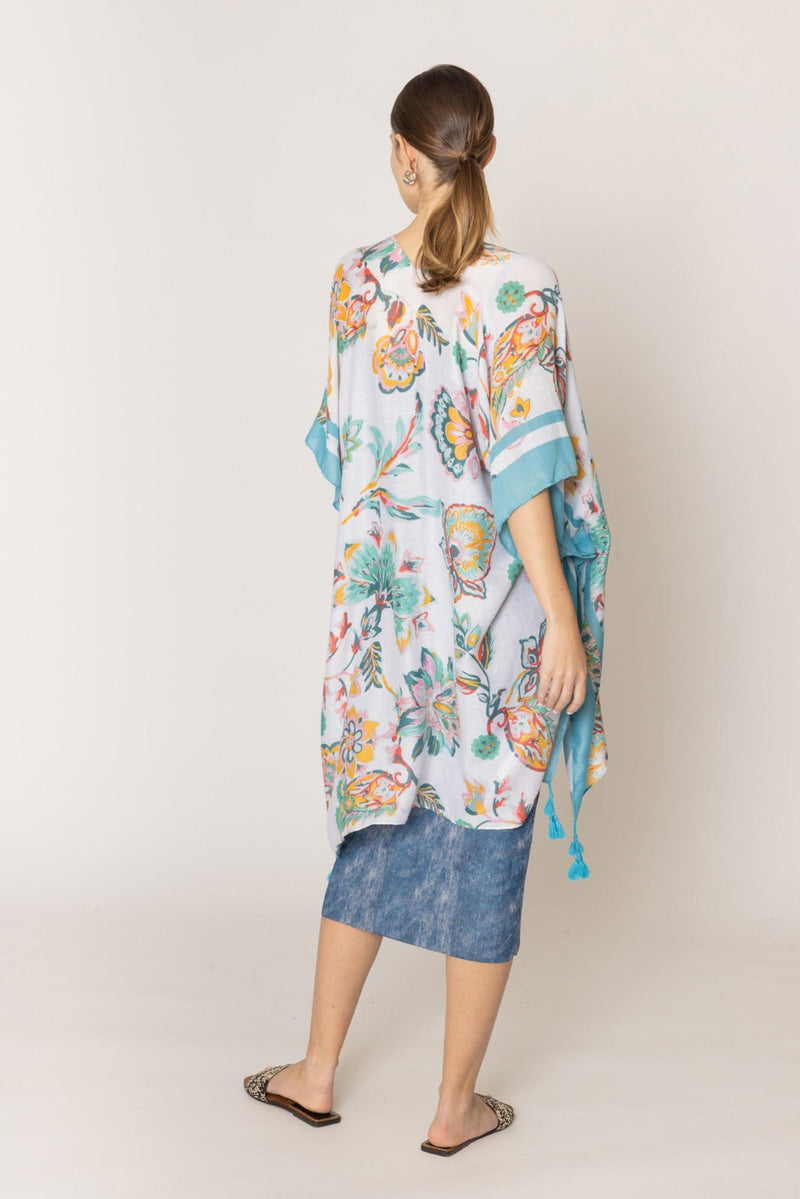 WLK410013 Kinsley Floral Print Kimono With Tassels - MiMi Wholesale