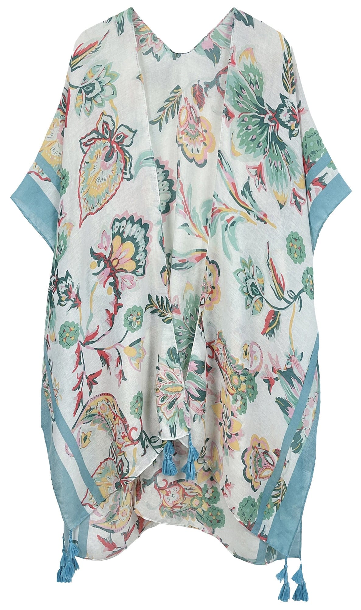 WLK410013 Kinsley Floral Print Kimono With Tassels - MiMi Wholesale