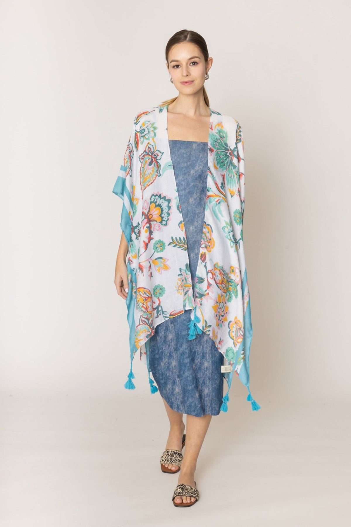 WLK410013 Kinsley Floral Print Kimono With Tassels - MiMi Wholesale