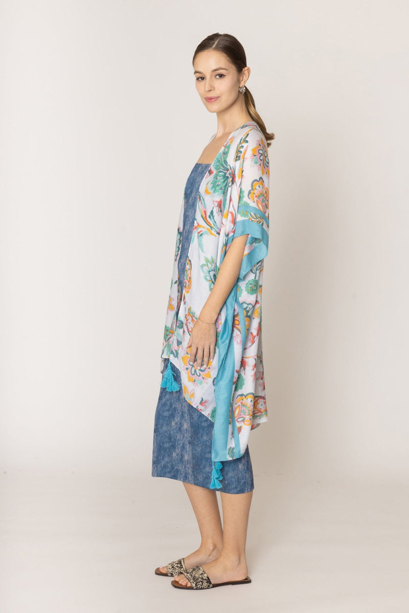 WLK410013 Kinsley Floral Print Kimono With Tassels - MiMi Wholesale