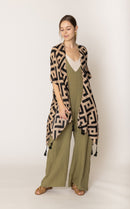 WLK410094 Aubrey Geometric Print Kimono With Tassels - MiMi Wholesale