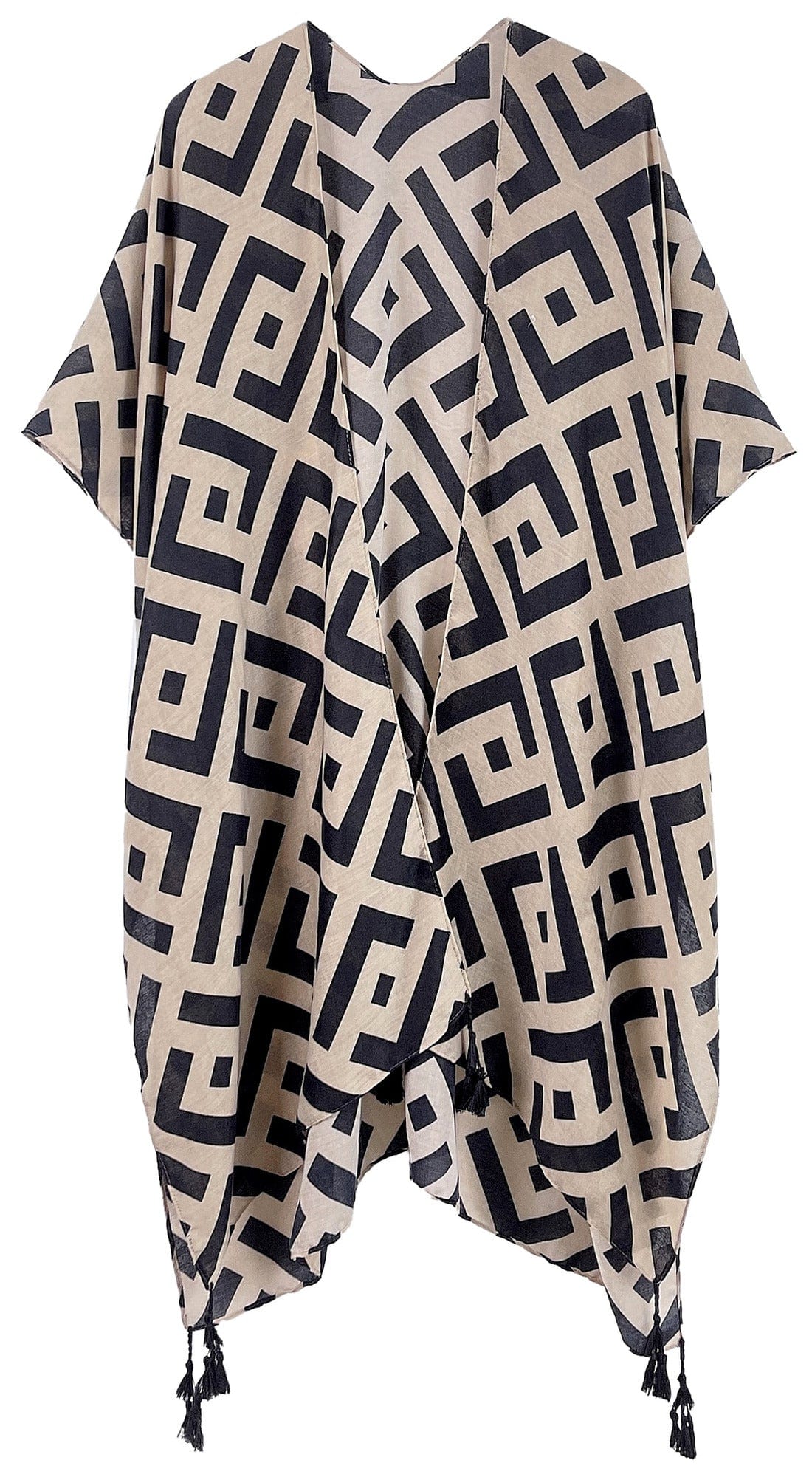 WLK410094 Aubrey Geometric Print Kimono With Tassels - MiMi Wholesale
