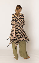 WLK410094 Aubrey Geometric Print Kimono With Tassels - MiMi Wholesale