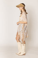 WLK410110 Two Tone Mixed Pattern Kimono With Tassels - MiMi Wholesale