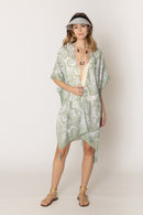 WLK410110 Two Tone Mixed Pattern Kimono With Tassels - MiMi Wholesale