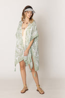 WLK410110 Two Tone Mixed Pattern Kimono With Tassels - MiMi Wholesale