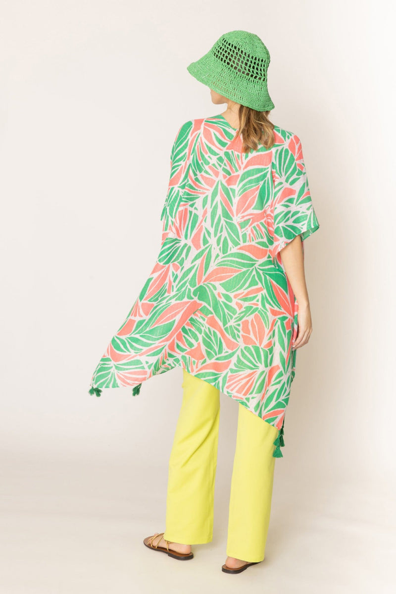 WLK410112 Ariana Abstract Leaves Pattern Kimono - MiMi Wholesale