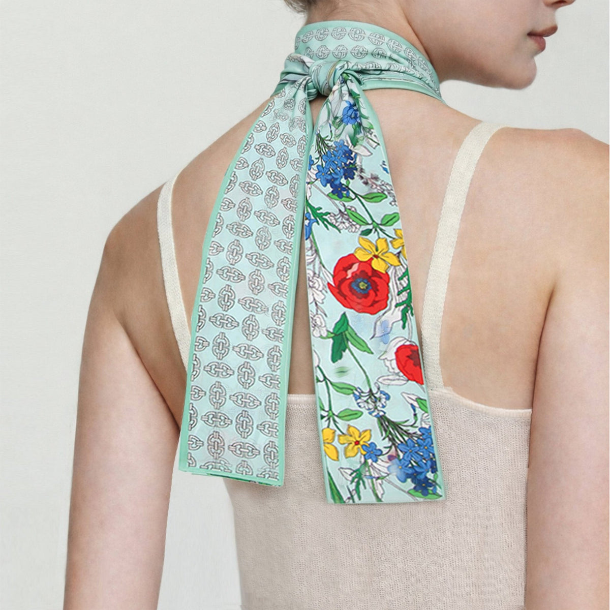 WLLS181 Vintage Flower Skinny Scarf - MiMi Wholesale