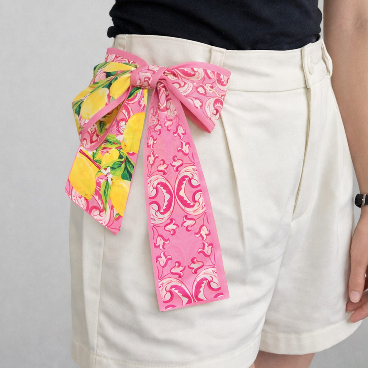 WLLS182 Lemon Scroll Skinny Scarf - MiMi Wholesale