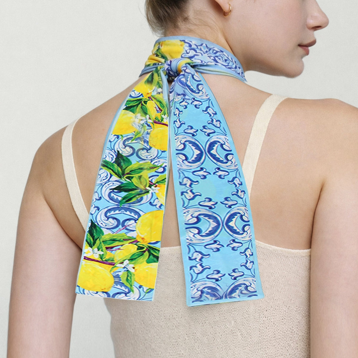 WLLS182 Lemon Scroll Skinny Scarf - MiMi Wholesale