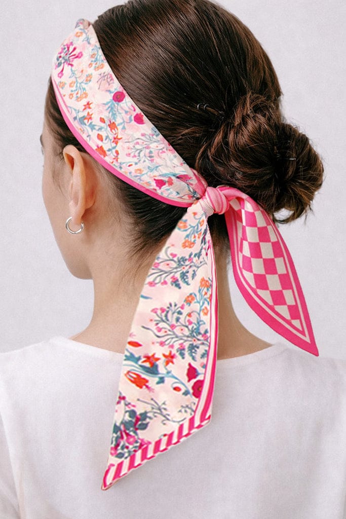 WLLS188 Check Floral Skinny Scarf - MiMi Wholesale
