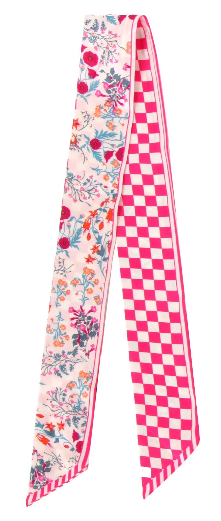 WLLS188 Check Floral Skinny Scarf - MiMi Wholesale