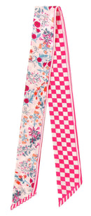 WLLS188 Check Floral Skinny Scarf - MiMi Wholesale