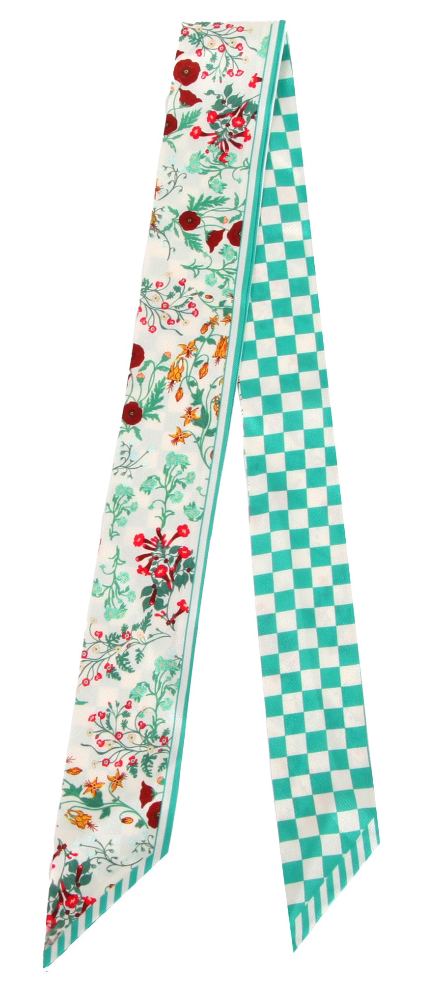 WLLS188 Check Floral Skinny Scarf - MiMi Wholesale