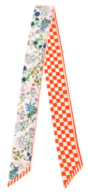 WLLS188 Check Floral Skinny Scarf - MiMi Wholesale