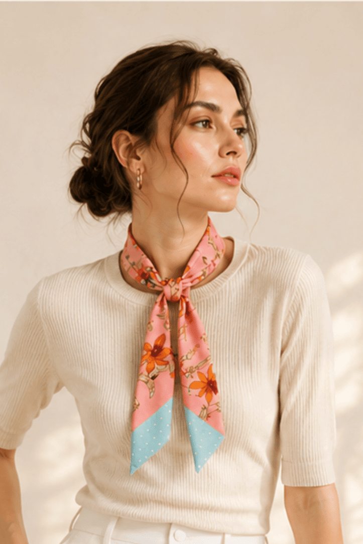WLLS307 Floral Skinny Scarf - MiMi Wholesale