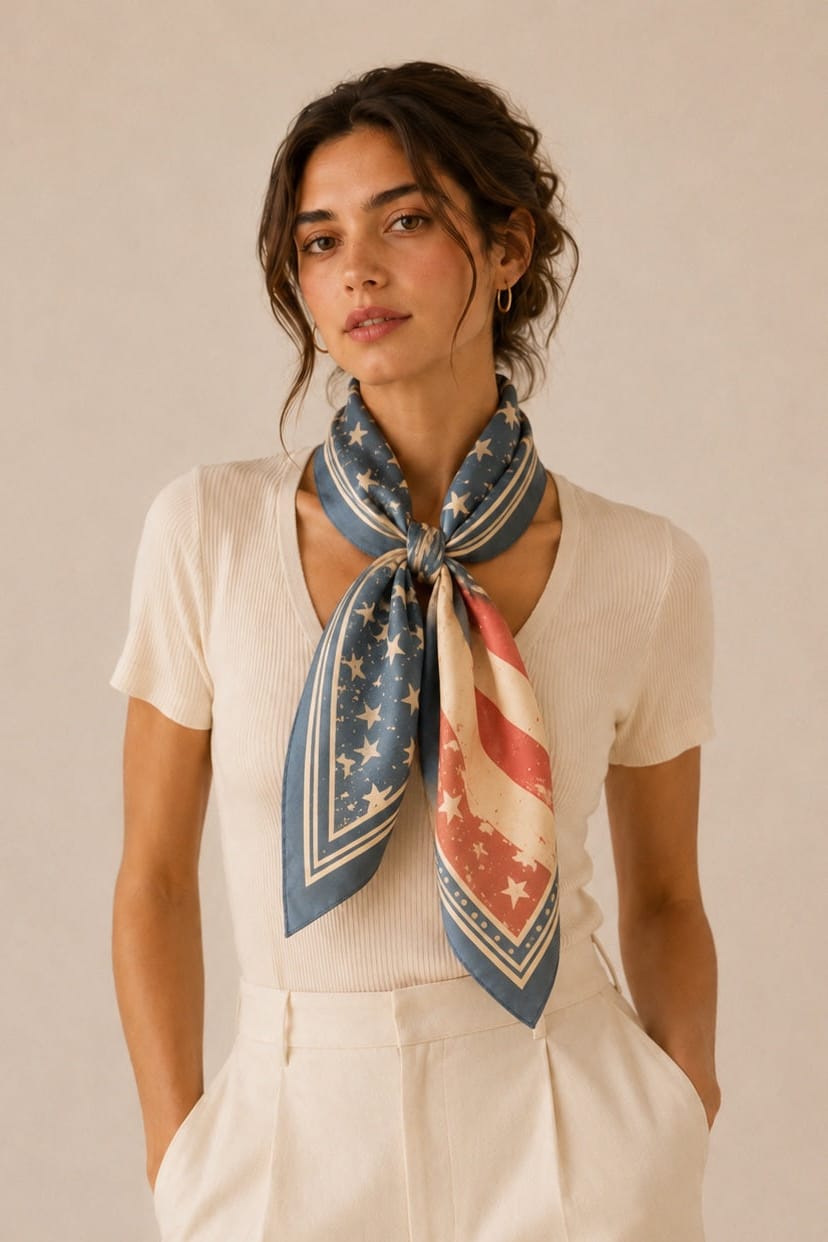 WLQS301 Vintage Star Print Square Scarf - MiMi Wholesale