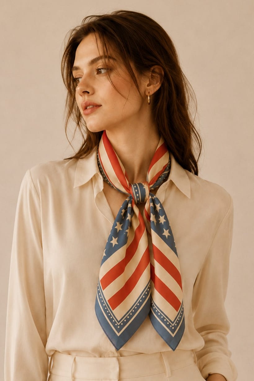 WLQS302 USA Flag Print Square Scarf - MiMi Wholesale