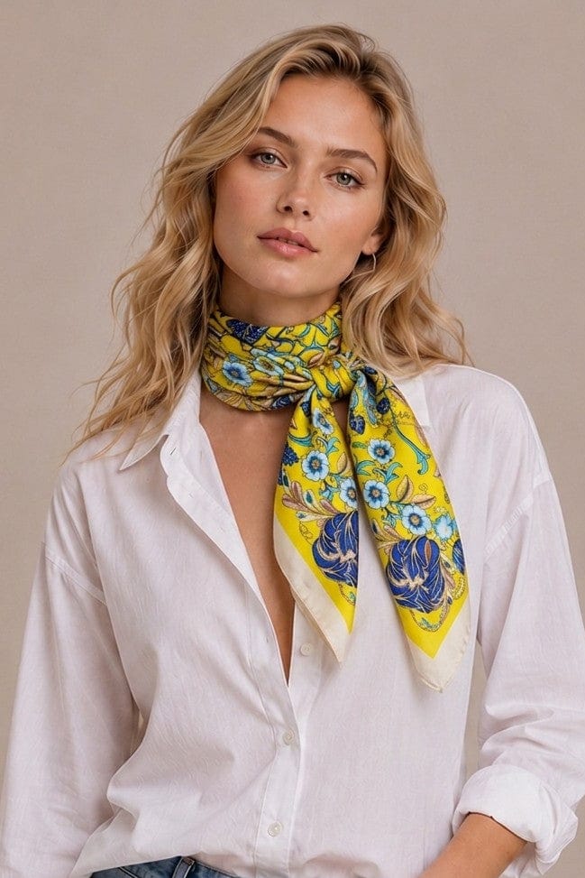 WLQS544 Bright Flower Print Square Scarf - MiMi Wholesale