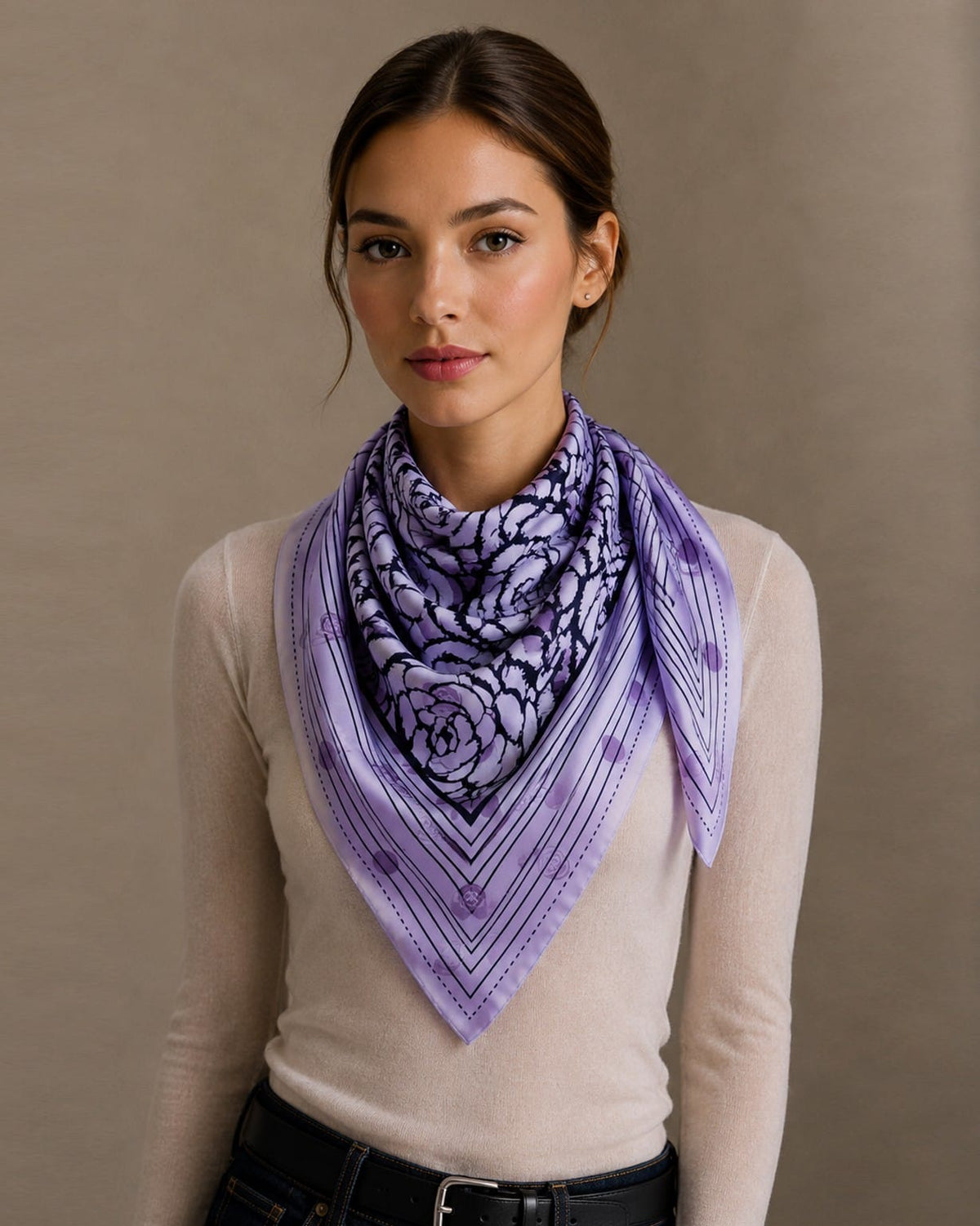 WLQS554 Rose Border Print Square Scarf - MiMi Wholesale