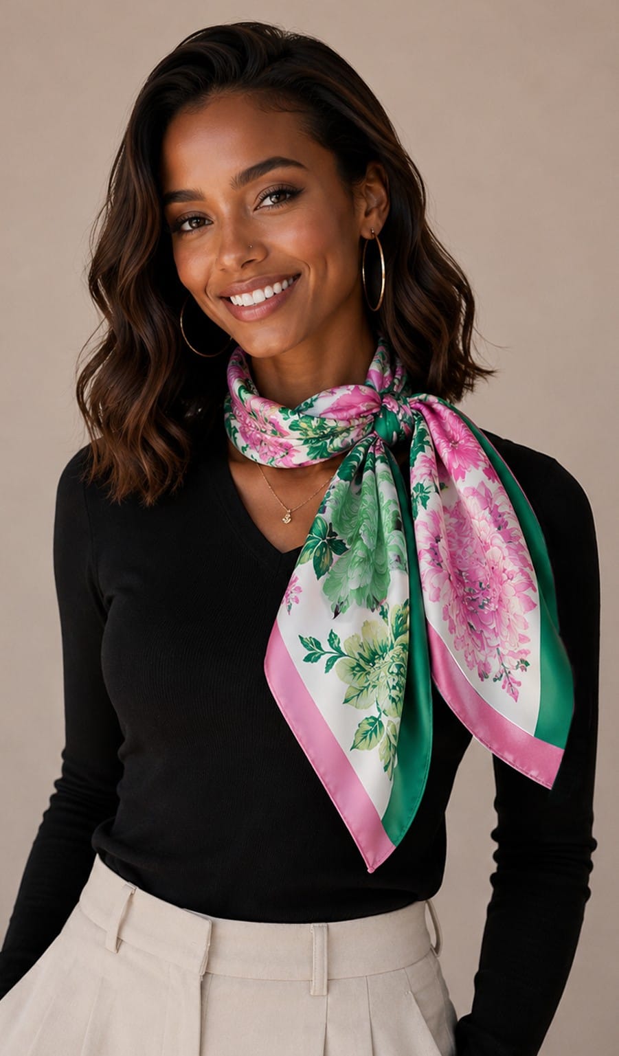 WLQS568 Cross Flower Print Square Scarf - MiMi Wholesale