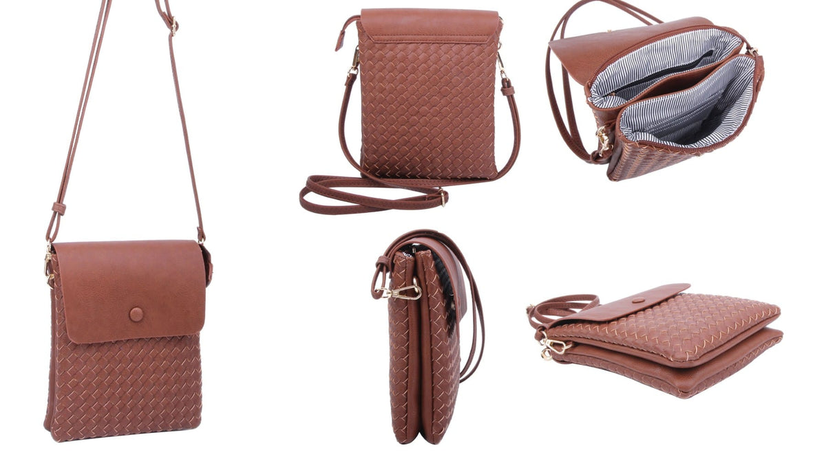 WU113 Sadie Woven Double Compartment Crossbody Bag - MiMi Wholesale