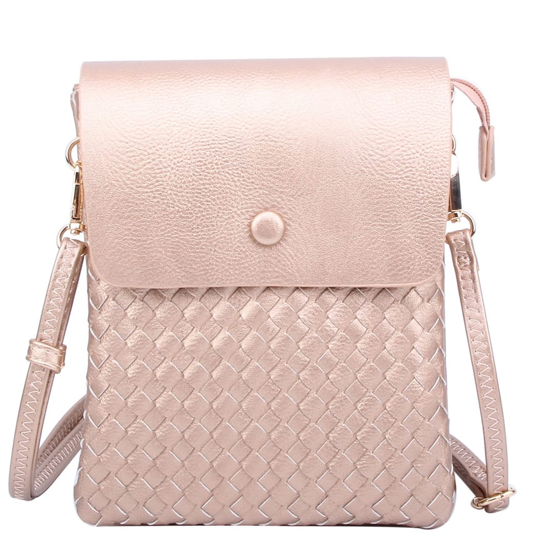 WU113 Sadie Woven Double Compartment Crossbody Bag - MiMi Wholesale
