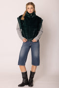 YCV420021 Faux Fur Rib Sleeve Vest - MiMi Wholesale