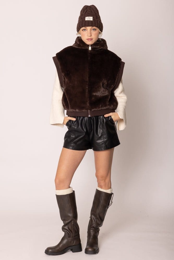 YCV420021 Faux Fur Rib Sleeve Vest - MiMi Wholesale