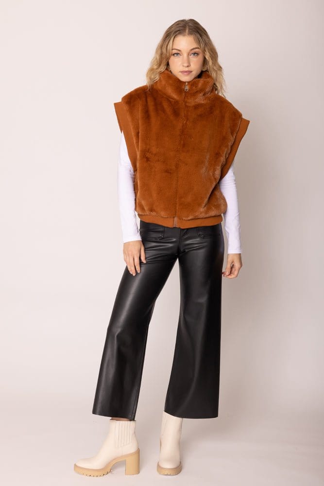 YCV420021 Faux Fur Rib Sleeve Vest - MiMi Wholesale