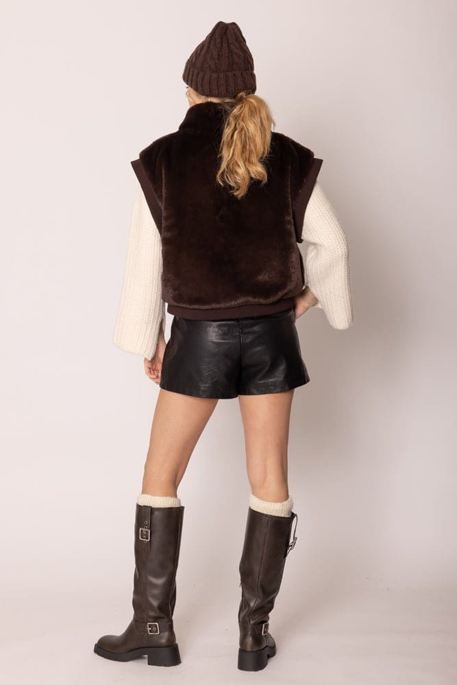 YCV420021 Faux Fur Rib Sleeve Vest - MiMi Wholesale