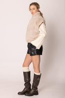 YCV420021 Faux Fur Rib Sleeve Vest - MiMi Wholesale