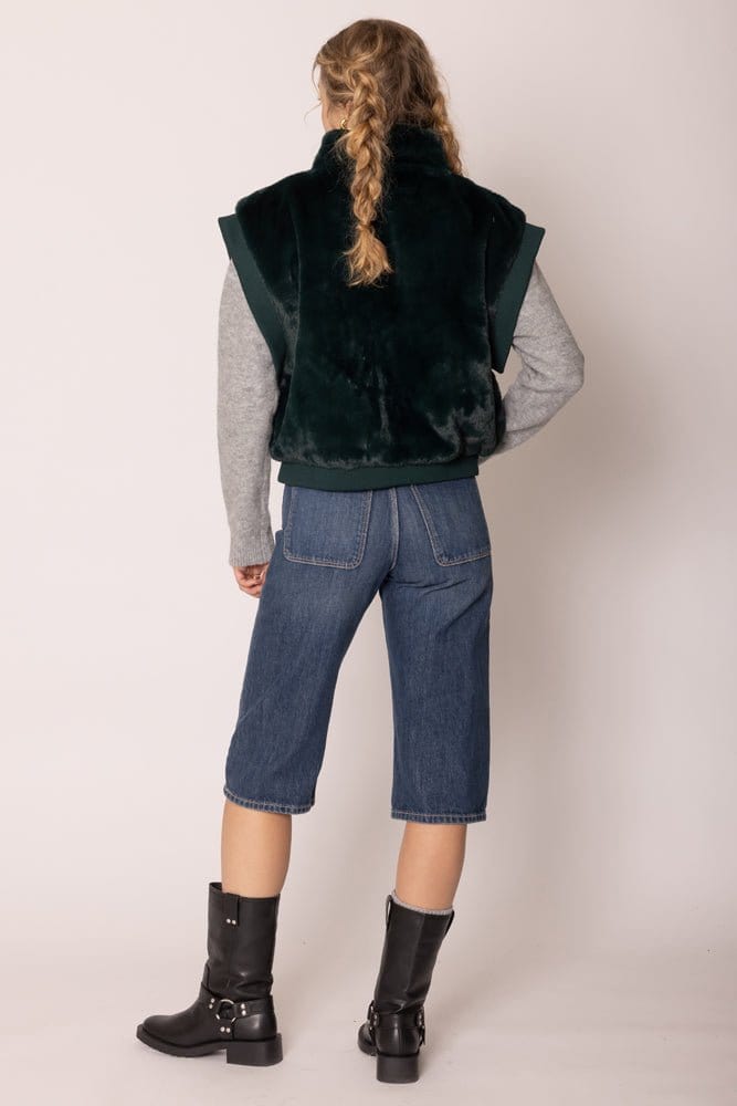 YCV420021 Faux Fur Rib Sleeve Vest - MiMi Wholesale