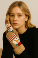 YGM120172 Snowman Mittens With Faux Fur Cuffs - MiMi Wholesale
