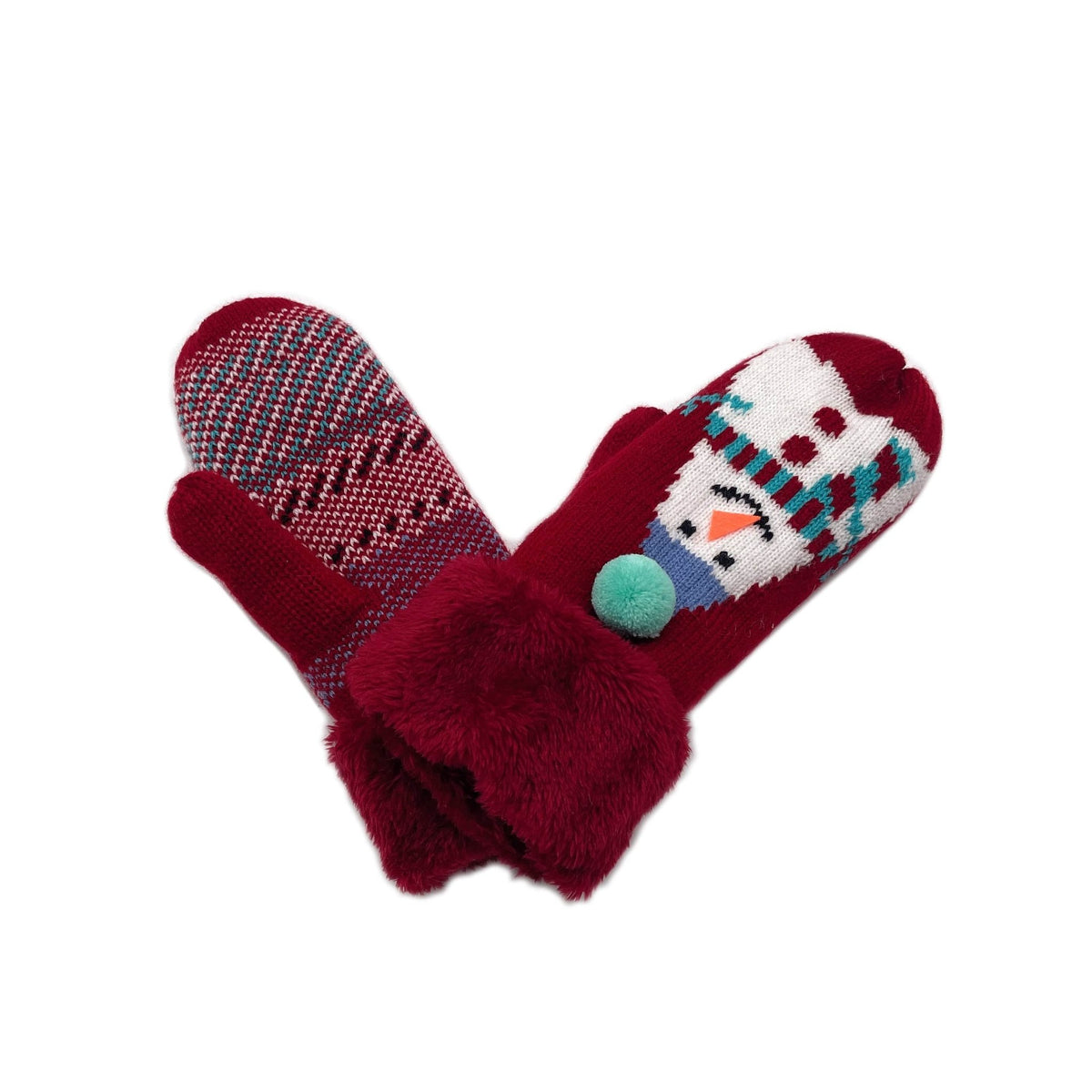 YGM120172 Snowman Mittens With Faux Fur Cuffs - MiMi Wholesale