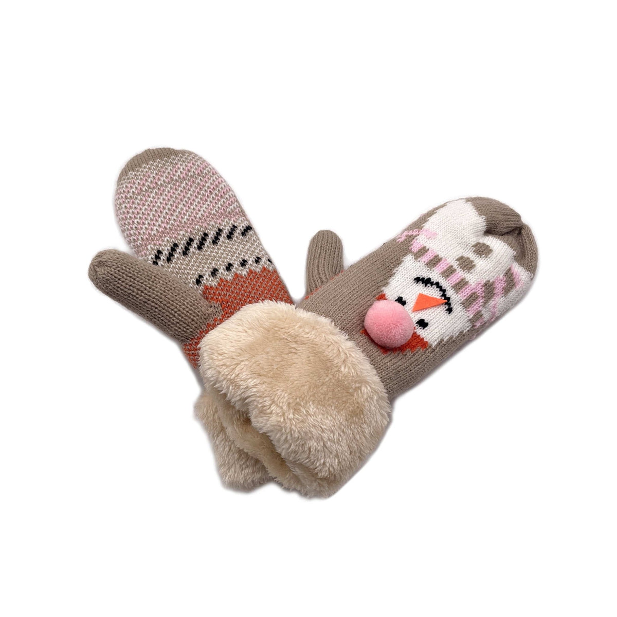 YGM120172 Snowman Mittens With Faux Fur Cuffs - MiMi Wholesale