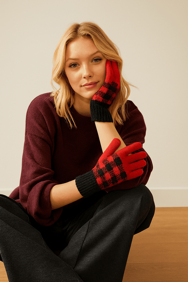 YGM220147 Buffalo Plaid Mittens - MiMi Wholesale