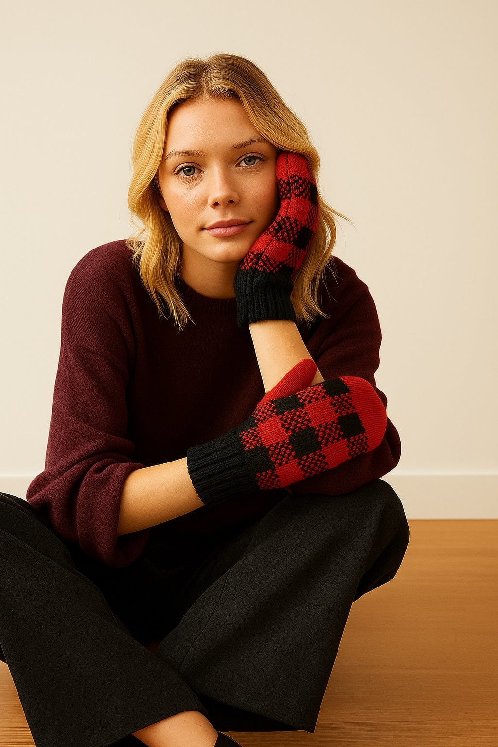 YGM220147 Buffalo Plaid Mittens - MiMi Wholesale