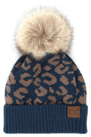 YJ2091 Audrey Leopard Pattern Pom Beanie - MiMi Wholesale