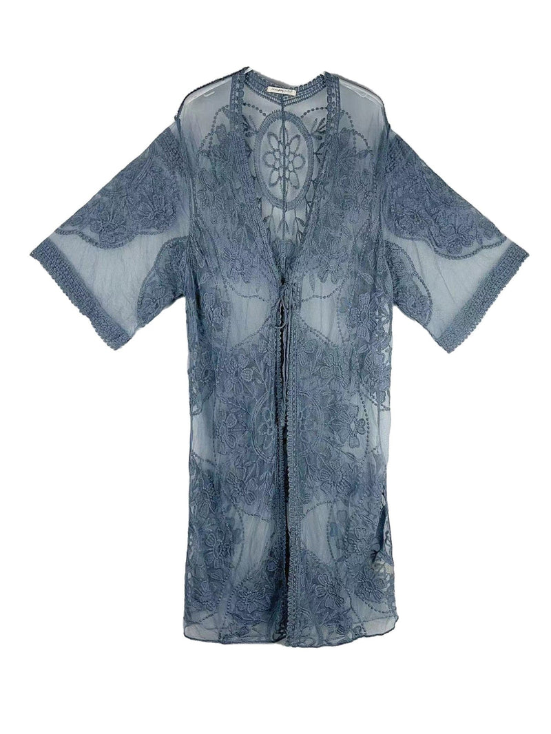 YLK310087 Melody Floral Lace Kimono With Ties - MiMi Wholesale