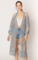 YLK310087 Melody Floral Lace Kimono With Ties - MiMi Wholesale