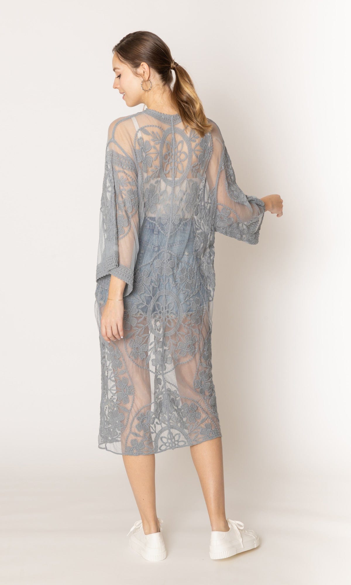 YLK310087 Melody Floral Lace Kimono With Ties - MiMi Wholesale