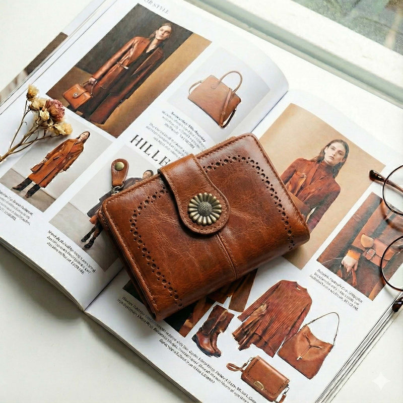 YX25766 - 6 Lena Vegan Leather Laser Cut Out Detail Wallet - MiMi Wholesale