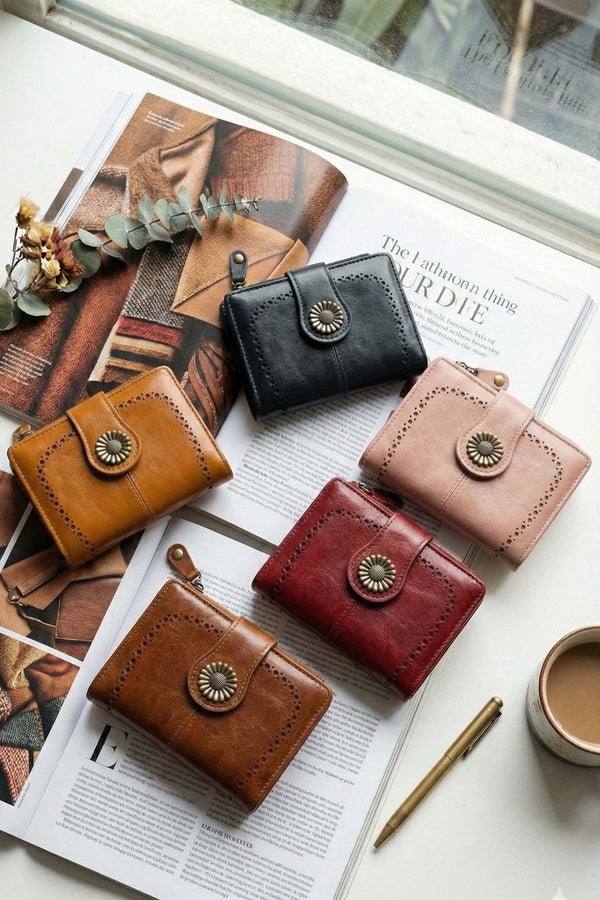 YX25766 - 6 Lena Vegan Leather Laser Cut Out Detail Wallet - MiMi Wholesale