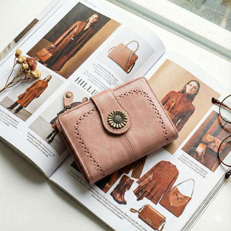 YX25766 - 6 Lena Vegan Leather Laser Cut Out Detail Wallet - MiMi Wholesale