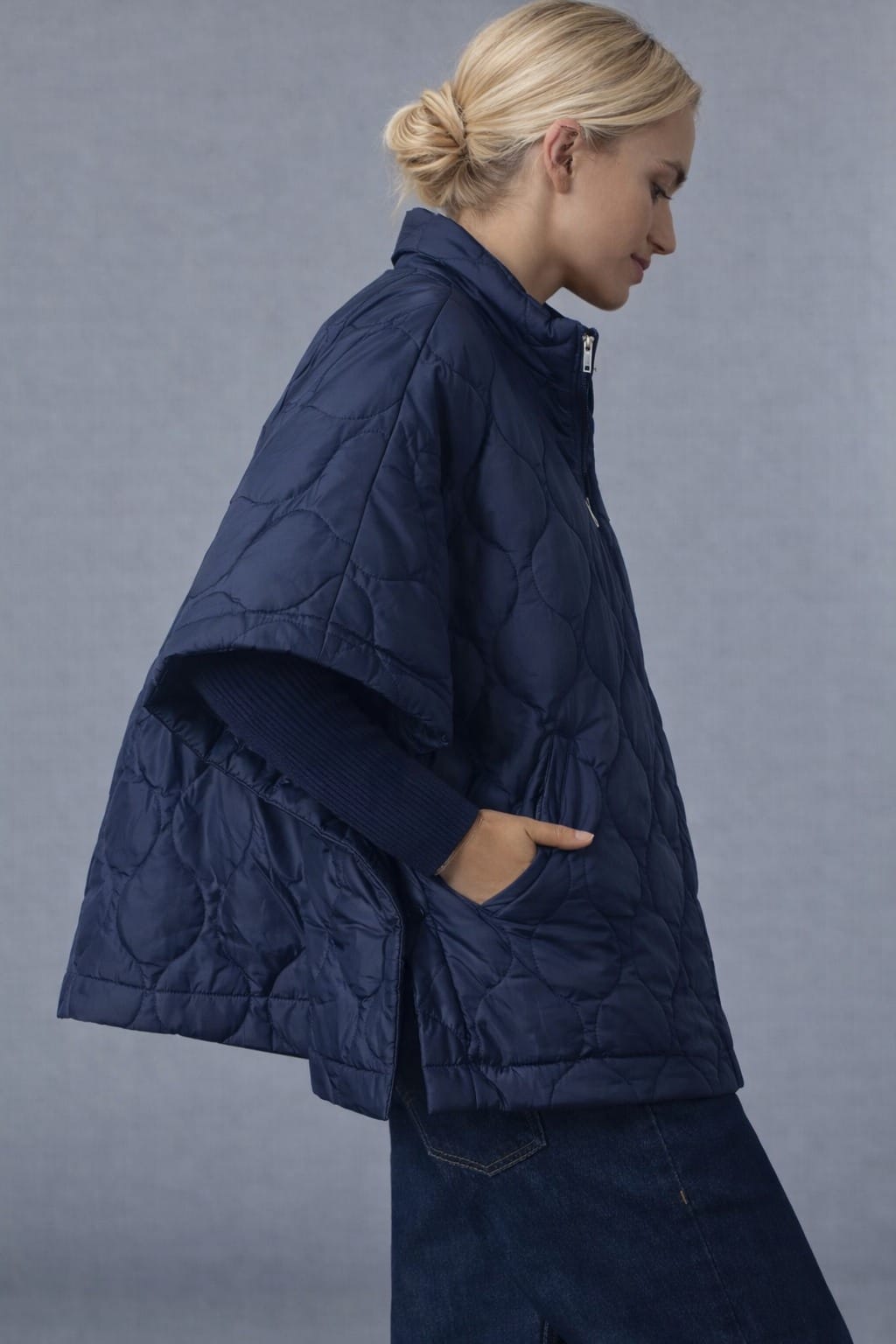 ZCP520125 Quarter Zip Quilted Puffer Poncho - MiMi Wholesale