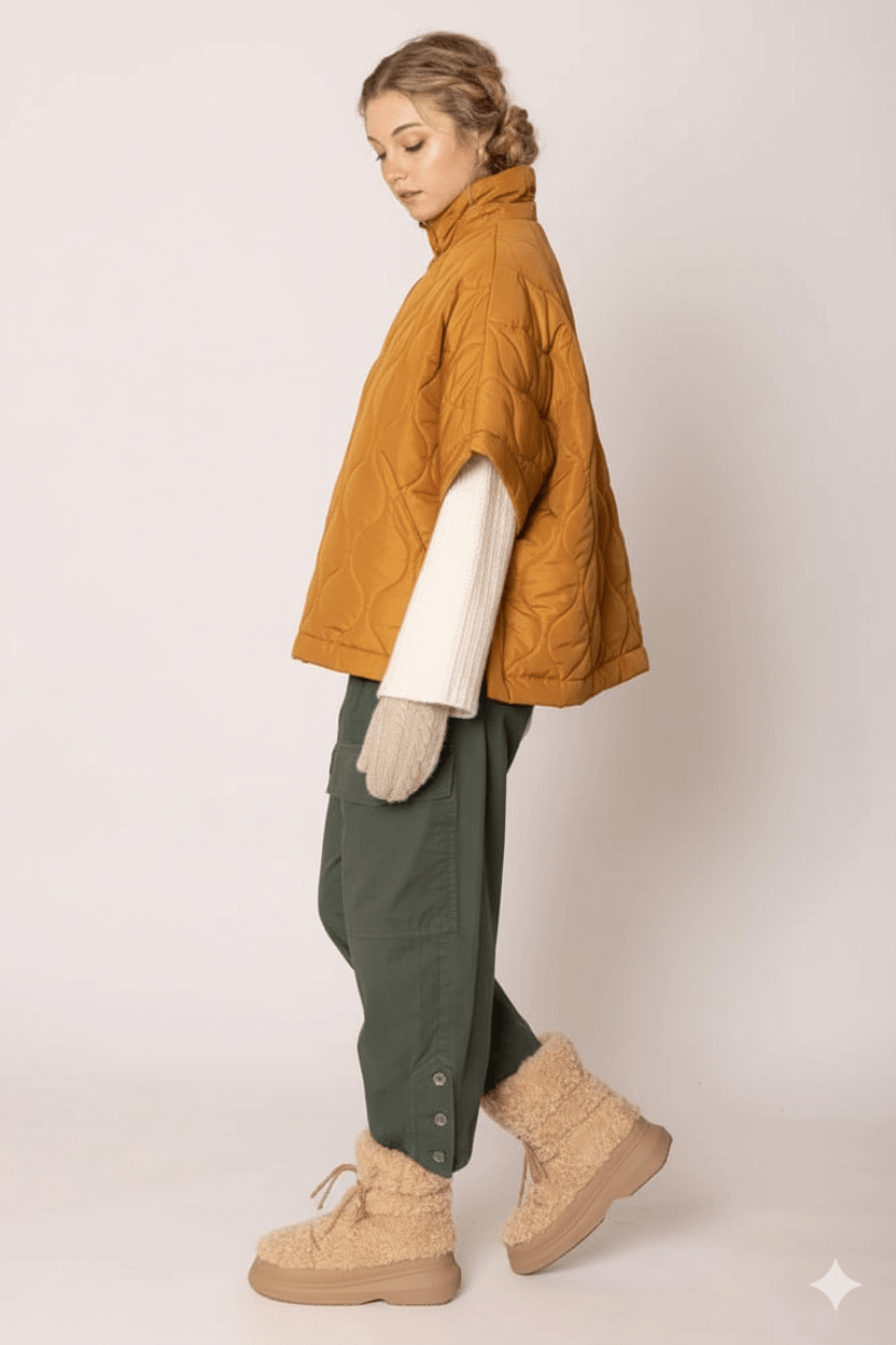 ZCP520125 Quarter Zip Quilted Puffer Poncho - MiMi Wholesale